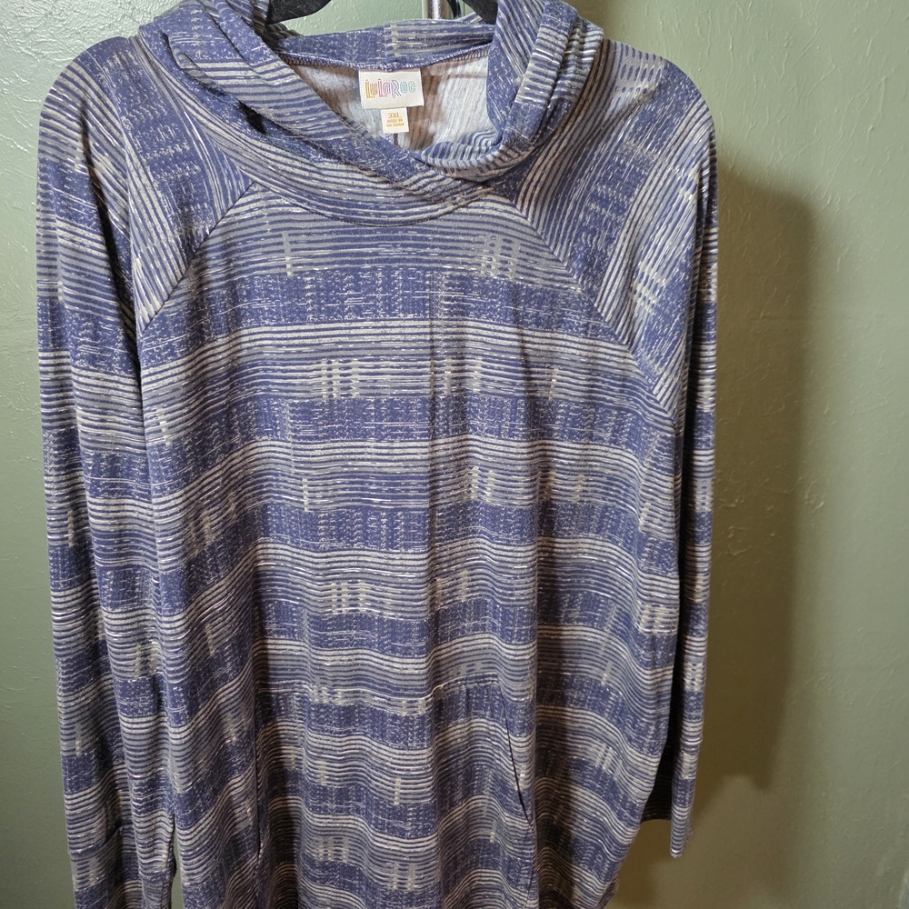 LuLaRoe Amber Women's Hoodie - Blue & Cream Stripes